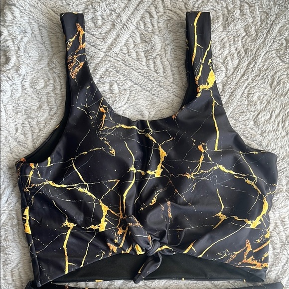 NWOT ZAFUL Black and Gold Marble Print Bikini Set high waist tummy control 6 - Picture 2 of 9